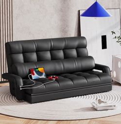 Comfy Bedroom Chair with 2 USB Charging Ports, 5-Position Floor Couch Gaming Chairs for Adults, Lounge Chair Indoor Folding Lazy Sofa Meditation Arm D