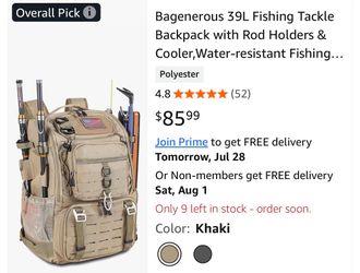 Bagenerous 39L Fishing Tackle Backpack with Rod Holders & Cooler