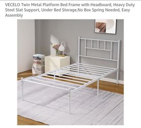 Twin Metal Platform Bed Frame with Headboard and Mattress