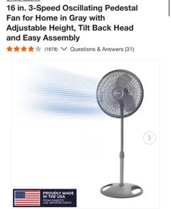 Lasko 16-Inch Oscillating Pedestal Fan Gray