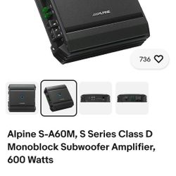 Six hundred watt Bass alpine amplifier