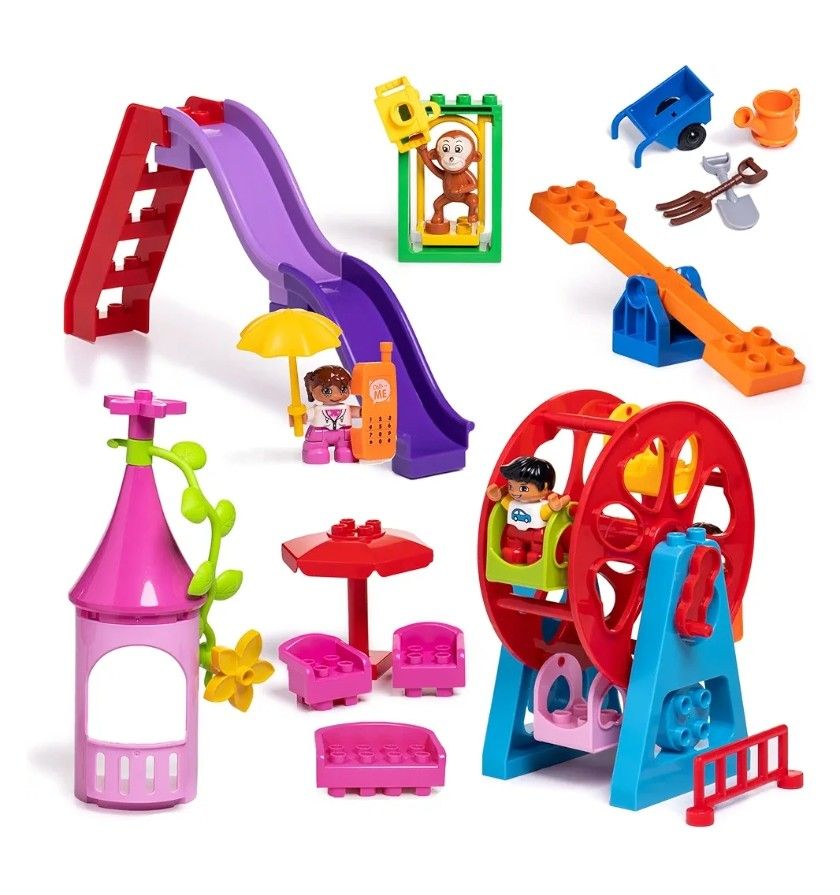 The Park Set Building Toy Kit By Plaii- Playground Building Blocks & Accessories Compatible With The Duplo Set- Colorful STEM Play Set For Toddlers
