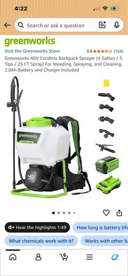 Green works backpack sprayer 40v battery