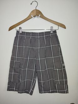 Shaka Wear Streetwear Young Mens Gray Plaid Pull On Drawstring Shorts Medium EUC