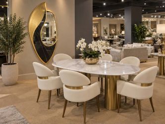 5 pc Contemporary White Stone/ Matte Gold Dining Table Set