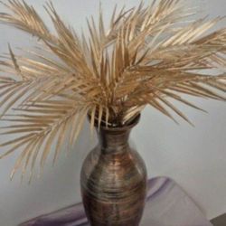 *** REDUCED *** 21" Antiqued Vase with Golden Palm Leaves @ Lasting Creations