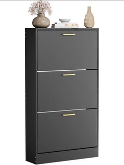 EKACO 3-Flip Drawer Shoe Cabinet, Black Hidden Storage Rack for Entryway, Hallway, Living Room - Freestanding & Space-Saving