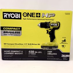 RYOBI HP 18V Brushless Compact Drill Driver Kit +2.0 HP Battery & Charger