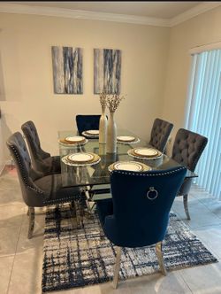 Dinning Table Glass And Luxury Chairs