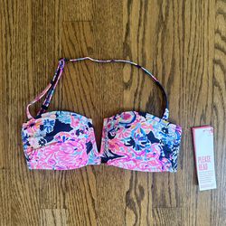 NWT Size 0 Lilly Pulitzer Niall Bikini Top High Tide Navy In Turtle Amazement