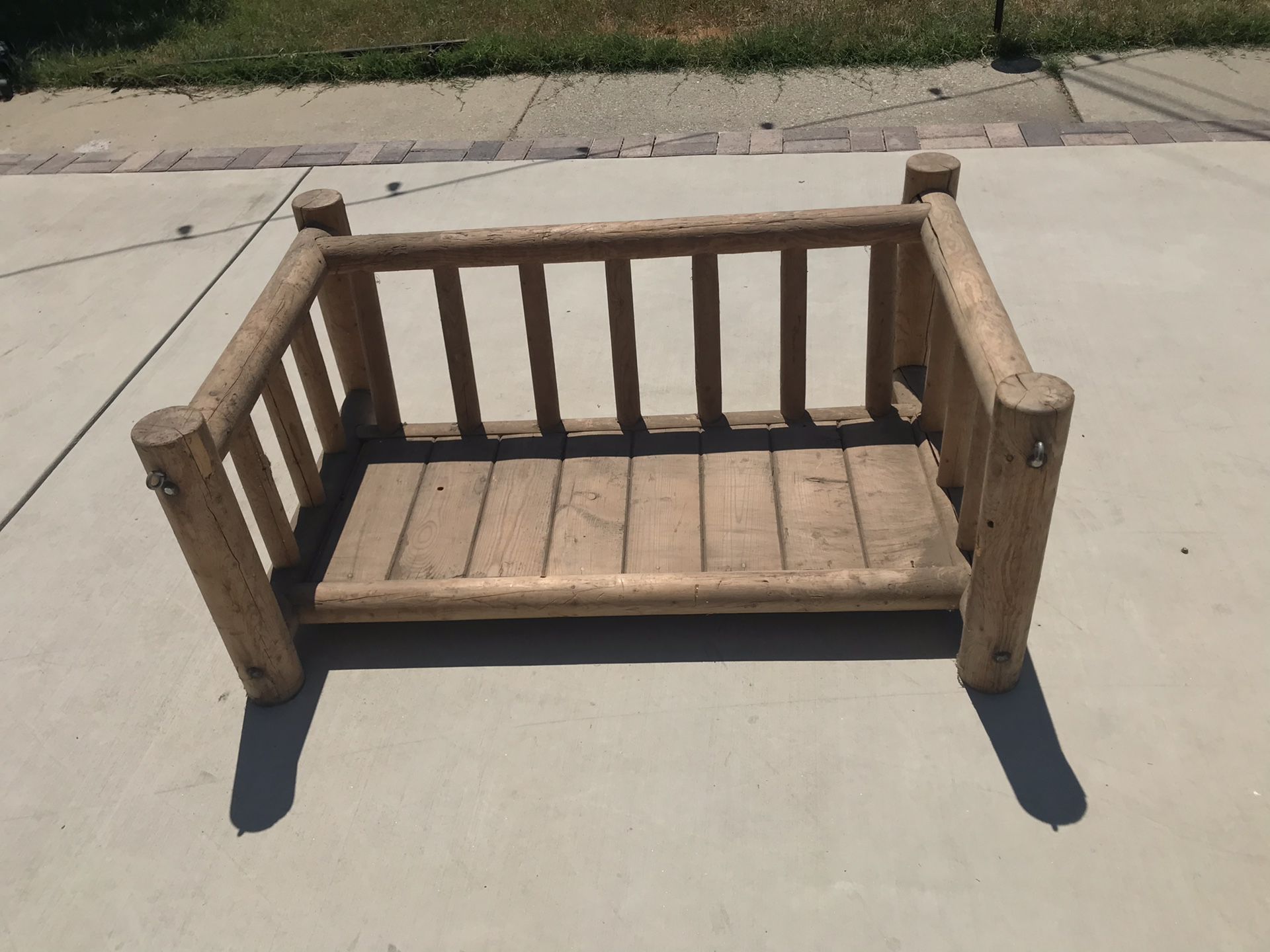 Wood bench for swing set up... 46’Width x 30 3/4’ Deep x 19 3/4’ Height