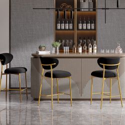 Bar Height Bar Stools Set of 4, Velvet Ergonomic Modern Counter Stool with Back, 30 inch Seat Height Comfy Bar Chairs with Powder Sprayed Golden Metal