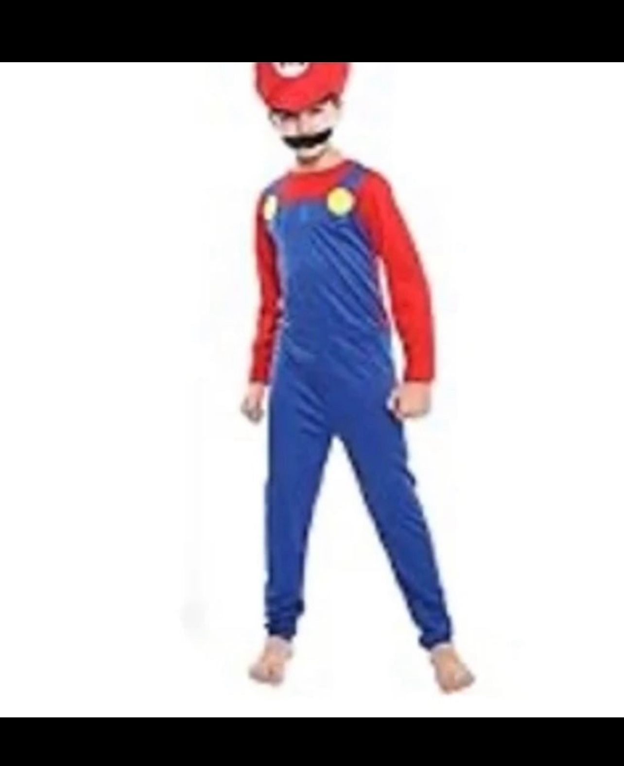 New Kids Mario Brother Costume/ Cosplay Kids Size: AVAILABLE SIZES Medium and Large Included : gloves, mustache, jumpsuit and Mario’s hat
