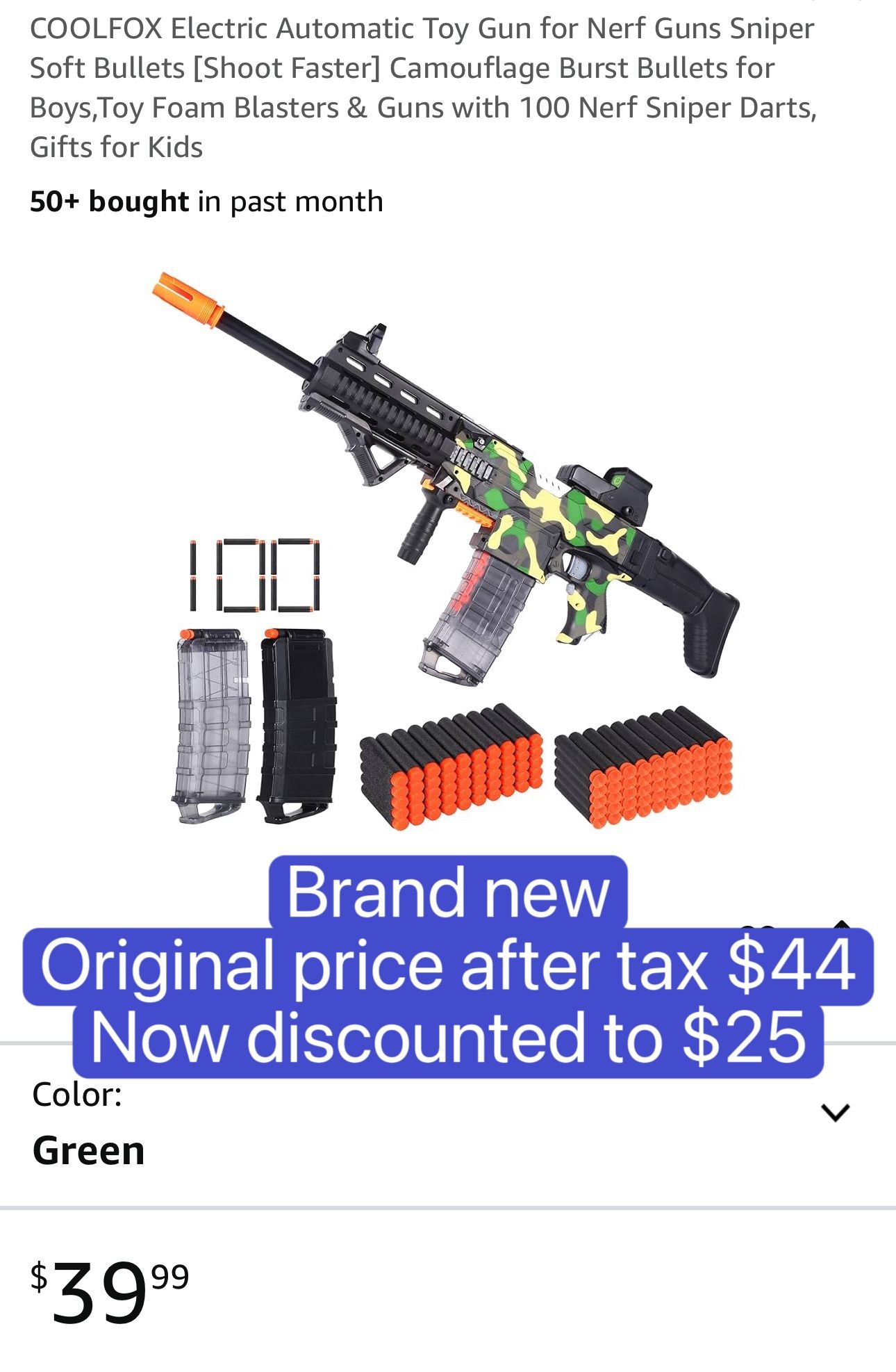 Electric Automatic Toy Gun for Nerf Guns Sniper Soft Bullets [Shoot Faster] Camouflage Burst Bullets for Boys,Toy Foam Blasters & Guns with 100 Nerf S