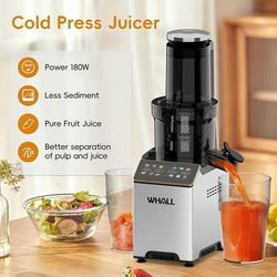 Whall Cold Press Juicer Machine with Touchscreen, Slow Masticating Machines with 3" Extra Large Feed Chute, Reverse Function, Soft & Hard Models 180W