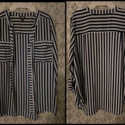 Ana Navy And White Striped Blouse Large