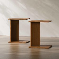 C278 $50  Solid Bamboo C-Shaped End Table Set of 2 for Couch and Sofa, Sustainable Mid-Century Modern Wood Side Table for Living Room or Bedroom, Easy