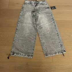 boohooMAN Ice Grey-30R Parachute Baggy Washed Jeans
