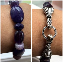 Carolyn Pollack 925 Sterling Silver Chunky Amethyst Shades of Purple Beaded Bracelet 8” Long