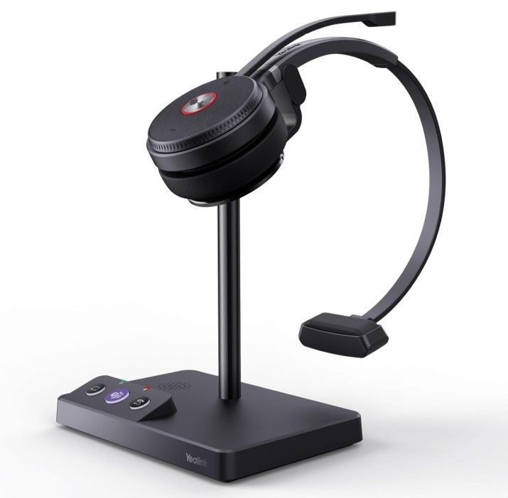 Yealink WH62 DECT Mono Teams Wireless Headset, 525 ft Range Work Headphone with 2X Noise Canceling Mic for IP Phone and Computer, Single Ear Headset w