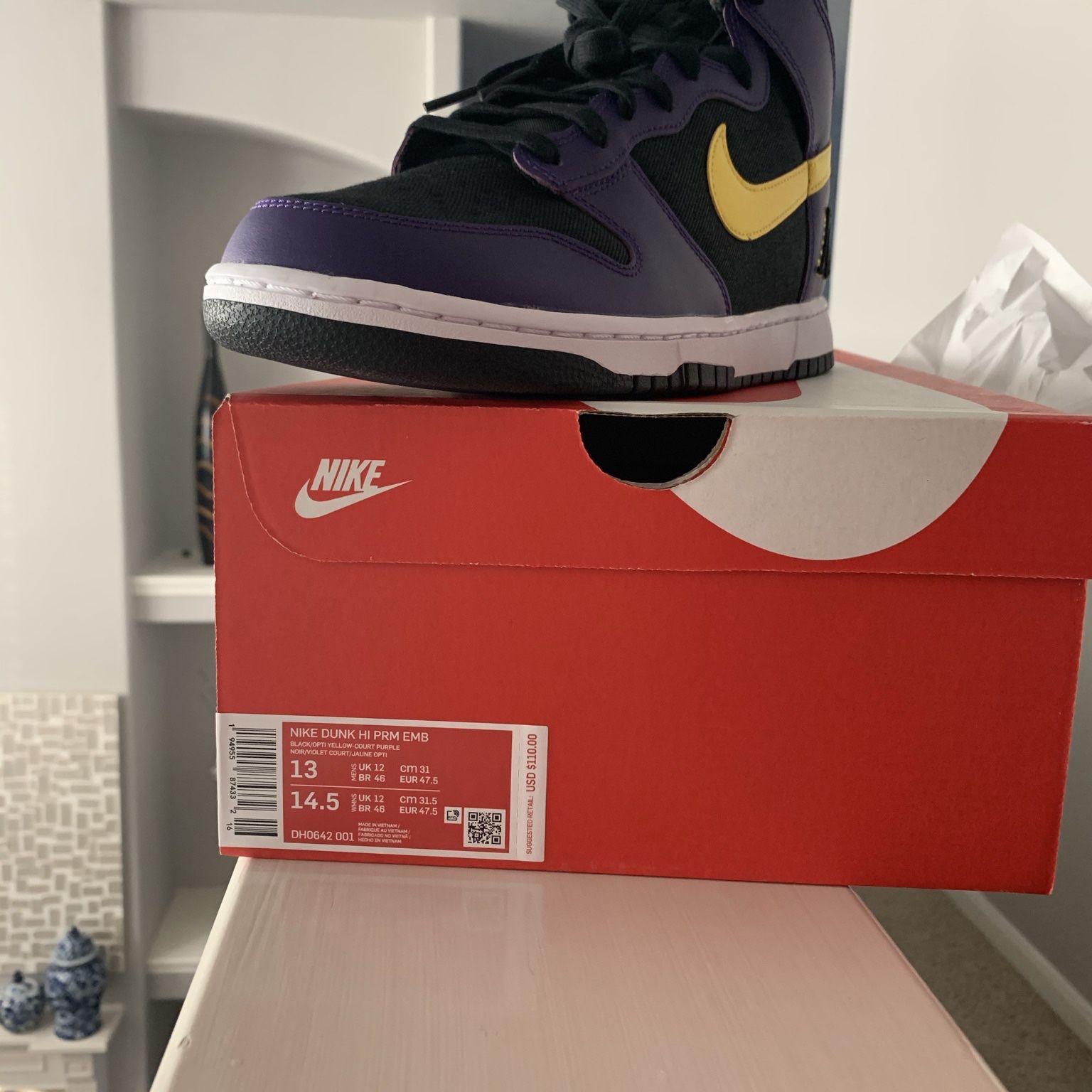 Nike Dunk High EMB Lakers Size: 10 New in - Depop