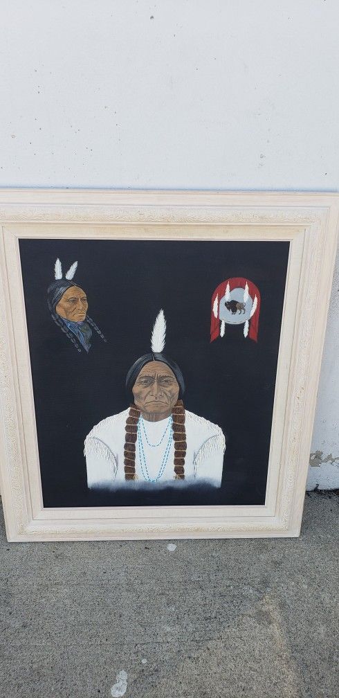 Vintage Original Painting Indian People Signed Framed 31