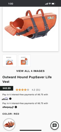 Outward Hound Dog Life Jacket Medium Orange