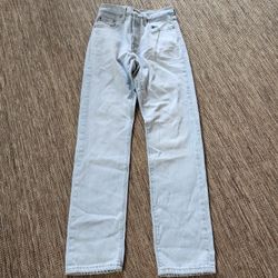 Levis 501 Original Button Fly Denim Jeans Light Wash 25x30 (26x30) IRREGULAR
