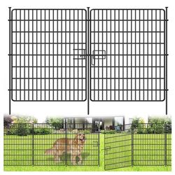 Nanyeh 15 Panels No Dig Fence with Gate, 32 in(H) X 36 ft(L) Garden Decorative Fence Animal Barrier for Dogs, Rustproof Metal Garden Edging Border for