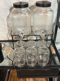 Glass Beverage Dispenser Set + 6 Mugs – $35