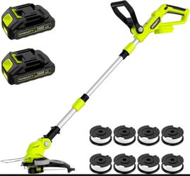 KOMASTY 20V CORDLESS STRING TRIMMER WITH ONE BATTERY AND CHARGER INCLUDED DIMENSIONS 40"L X 8" W