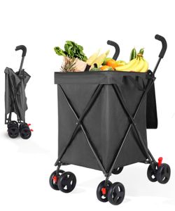 Collapsible Folding Utility Wagons Carts Heavy Duty Foldable Large Capacity 330lbs Beach Wagon with All-Terrain Big Wheels for Outdoor Camping Shoppin