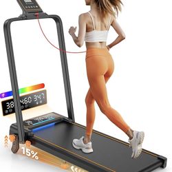 Treadmill Walking Pad with 15% Incline/Handle Bar/2 LED Display, 3.5HP Portable Treadmills for Home Small, Foldable Walking Pad Treadmill 350+lb Capac