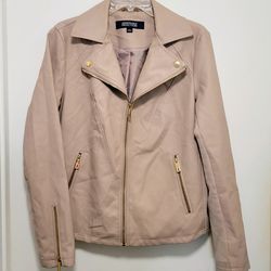 Kenneth Cole Reaction Faux Leather Moto Jacket Light Pink Blush Womens Large