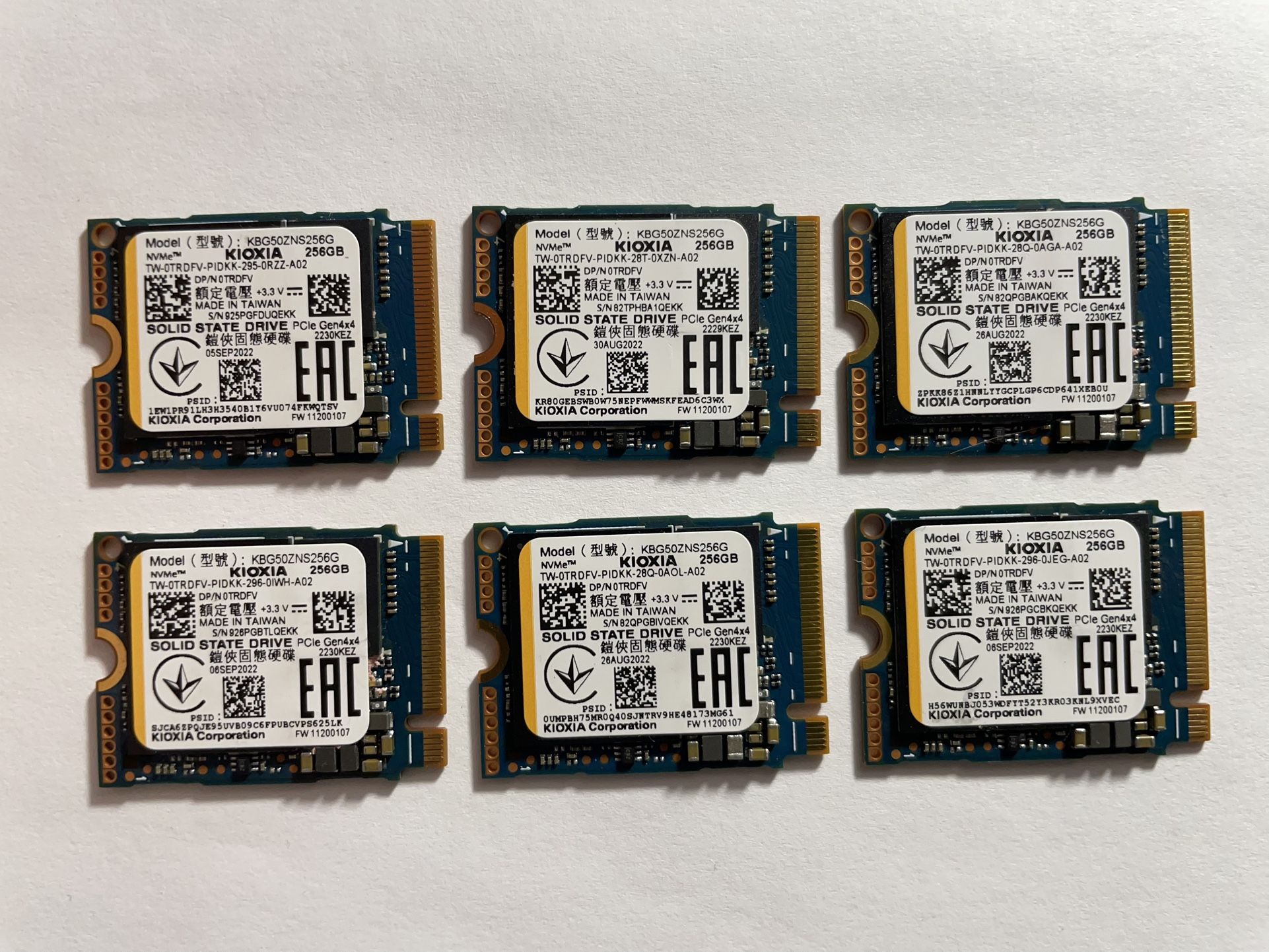 Kioxia 256GB M.2 Gen 4x4 NVMe SSD - Lot Of 6
