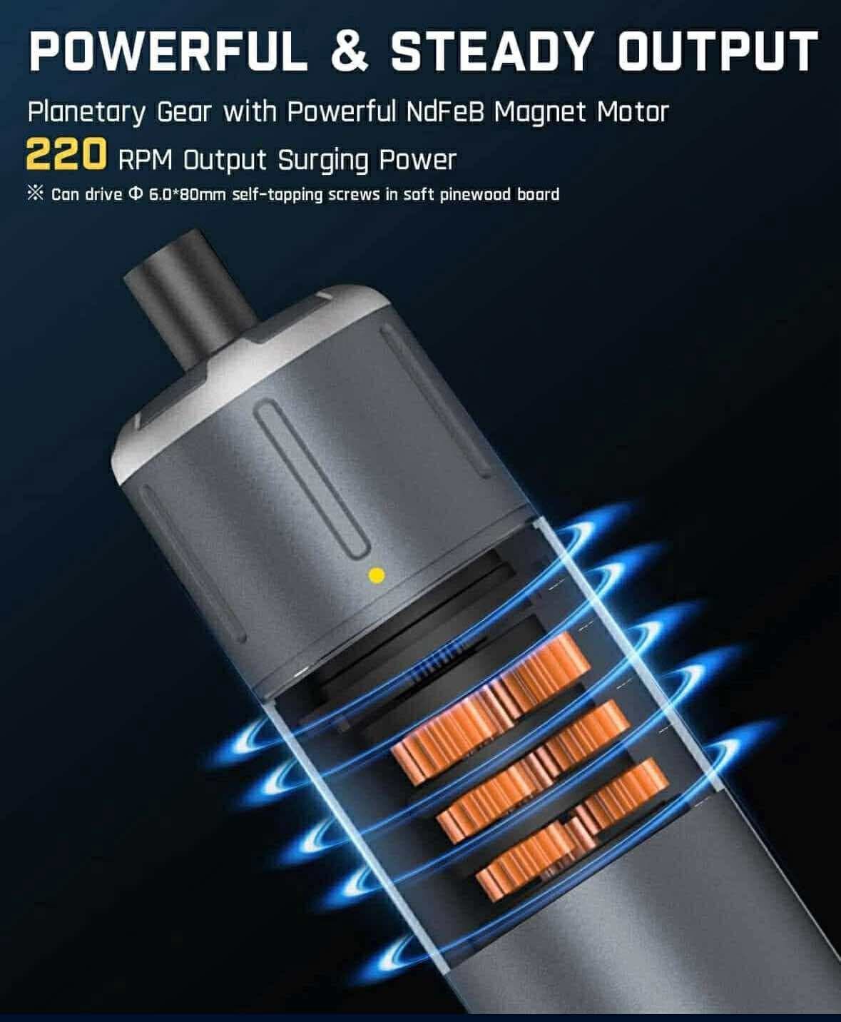 S1 Pro 3.7V Electric cordless Screwdriver, Power 14 S2 Steel Bits, 3 Torque Settings, Max 6 N.m, 2000mAh Battery, LED Light, 1/4''Hex