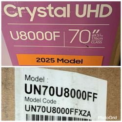 Samsung- 70” Class U8000F Series Crystal UHD 4K Smart Tizen TV (2025)  1yr Warranty (Free Delivery)