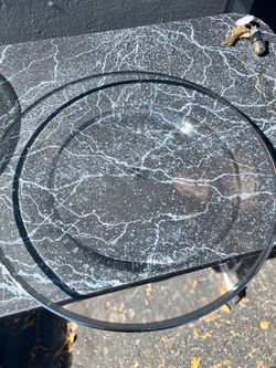 Set of 4 Clear Glass 13” Dinner Plates with Thin silver Rim Accent
