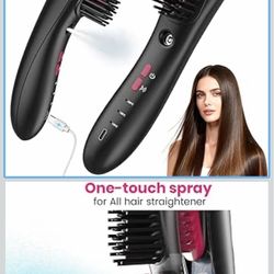 Wireless Straightener Comb with Spray Mist - 3 in 1 Straightening Brush, 3 Temp Settings, 3000mAh Rechargeable, 50 Min Runtime, for All Hair Types
