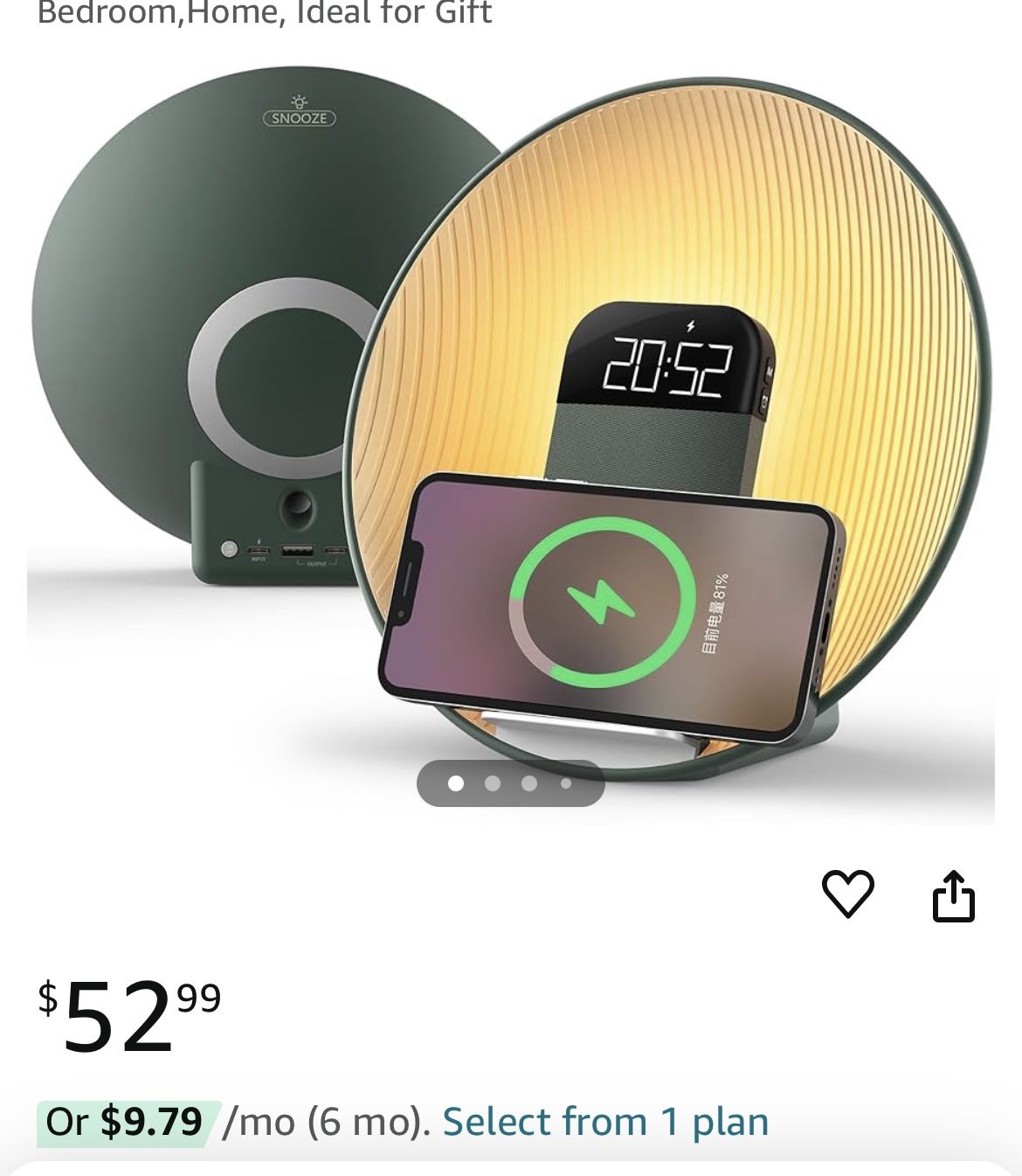 New In Box Sunrise Alarm Clock Wireless Charger,Bluetooth Speaker with Snooze,Dual Alarms Clock,Dimmable Night Light and 7Natural Sounds,Ideal for Gif