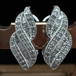 Sterling Silver ~1/4CTW Diamond Crossover Omega Back Earrings 