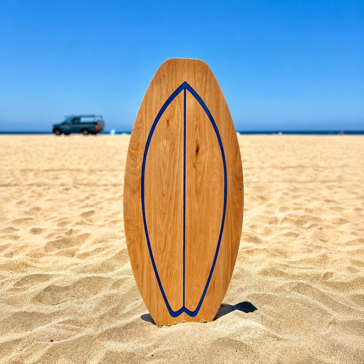 Wooden surfboard themed table top