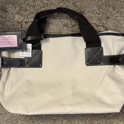 Clinique Promo Off-White Medium Snap Button Tote Bag w/ Top Handles/Side Buckles
