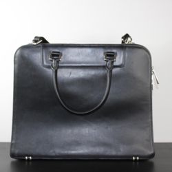BARNEYS NEW YORK Dark Black Leather Briefcase Messenger Bag