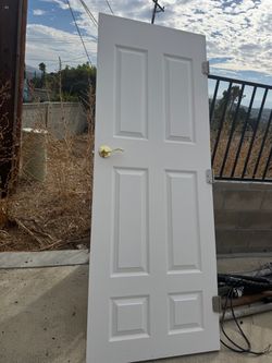 White 6-Panel Interior Door with Brass Lever