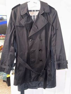 Authentic Burberry London Black Trench Coat Mens Size 52 L Made in England Belted Classic