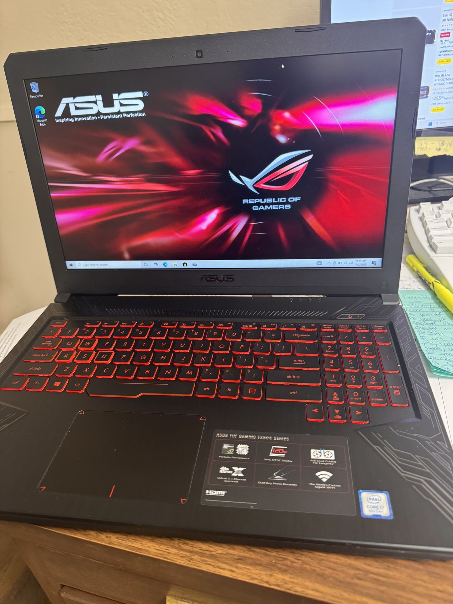 Like New Asus TUF Gaming Laptop FX504 15.6” 120Hz 3ms Full HD