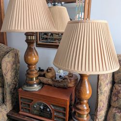 Pair Of MCM Lamps With Satin Pleated Shades