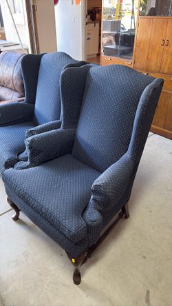 Wingback Anne Chair Blue Flower Upholstered