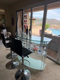 Glass Home Bar with Bar Stools